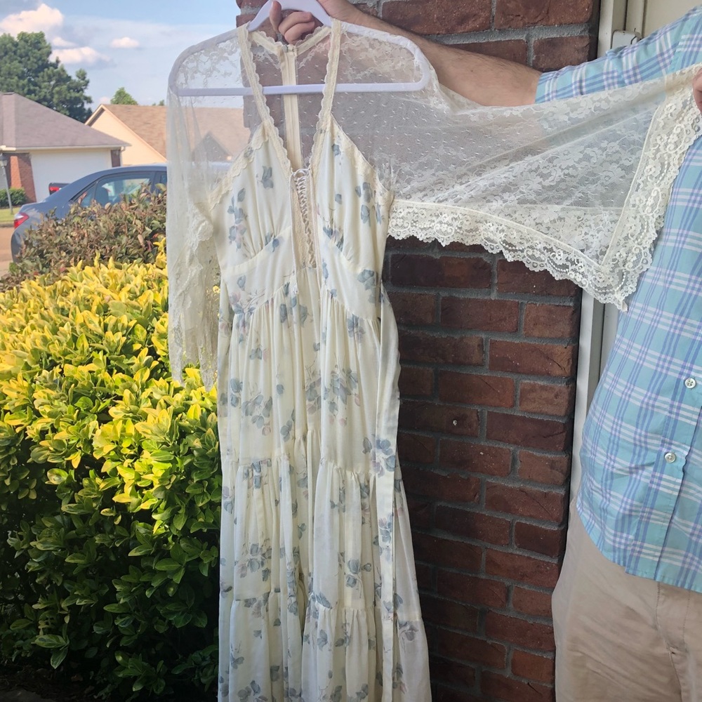 SOLD Floral maxi Gunne Sax with angel sleeves